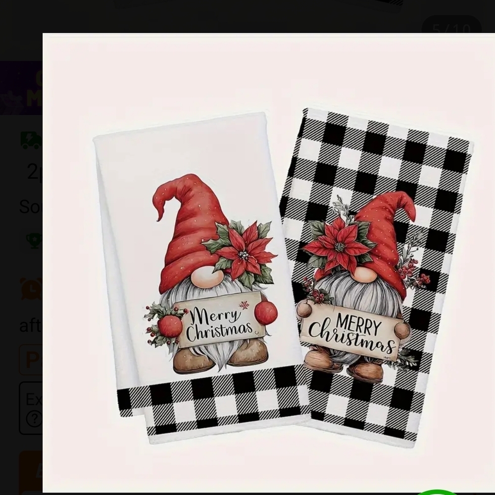 Festive Gnome Christmas Kitchen Towels - Red and Black
